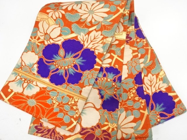  アンティーク　牡丹模様織り出し子供帯（材料）